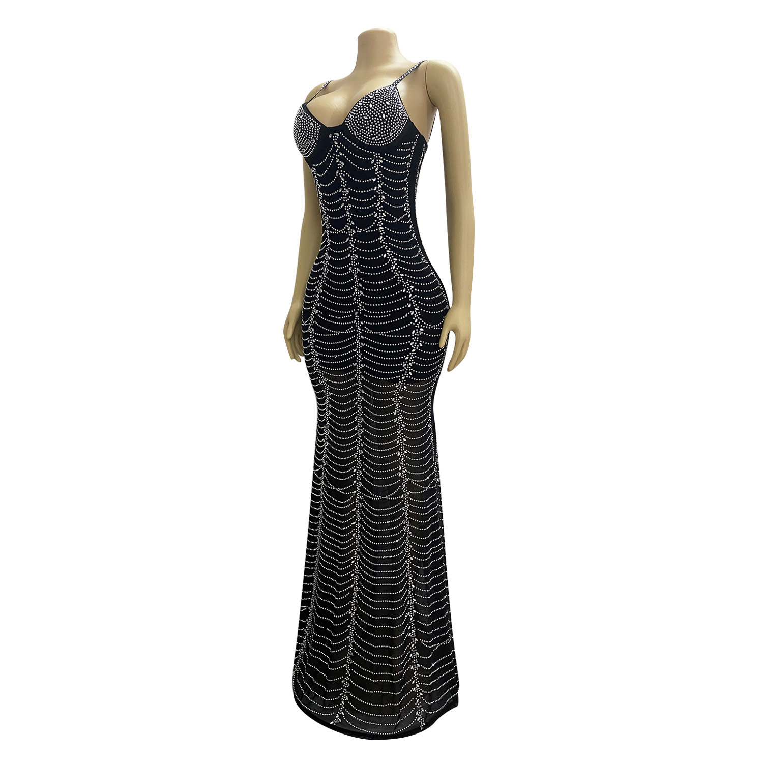 CM.YAYA Spring 2024 Sexy Mesh Rhinestone See Through Sleeveless V-Neck Sexy Birthday Evening Party Dress Long Strap Maxi Dresses CM.YAYA Spring 2024 Sexy Mesh Rhinestone See Through Sleeveless V-Neck Sexy Birthday Evening Party Dress Long Strap Maxi Dresses