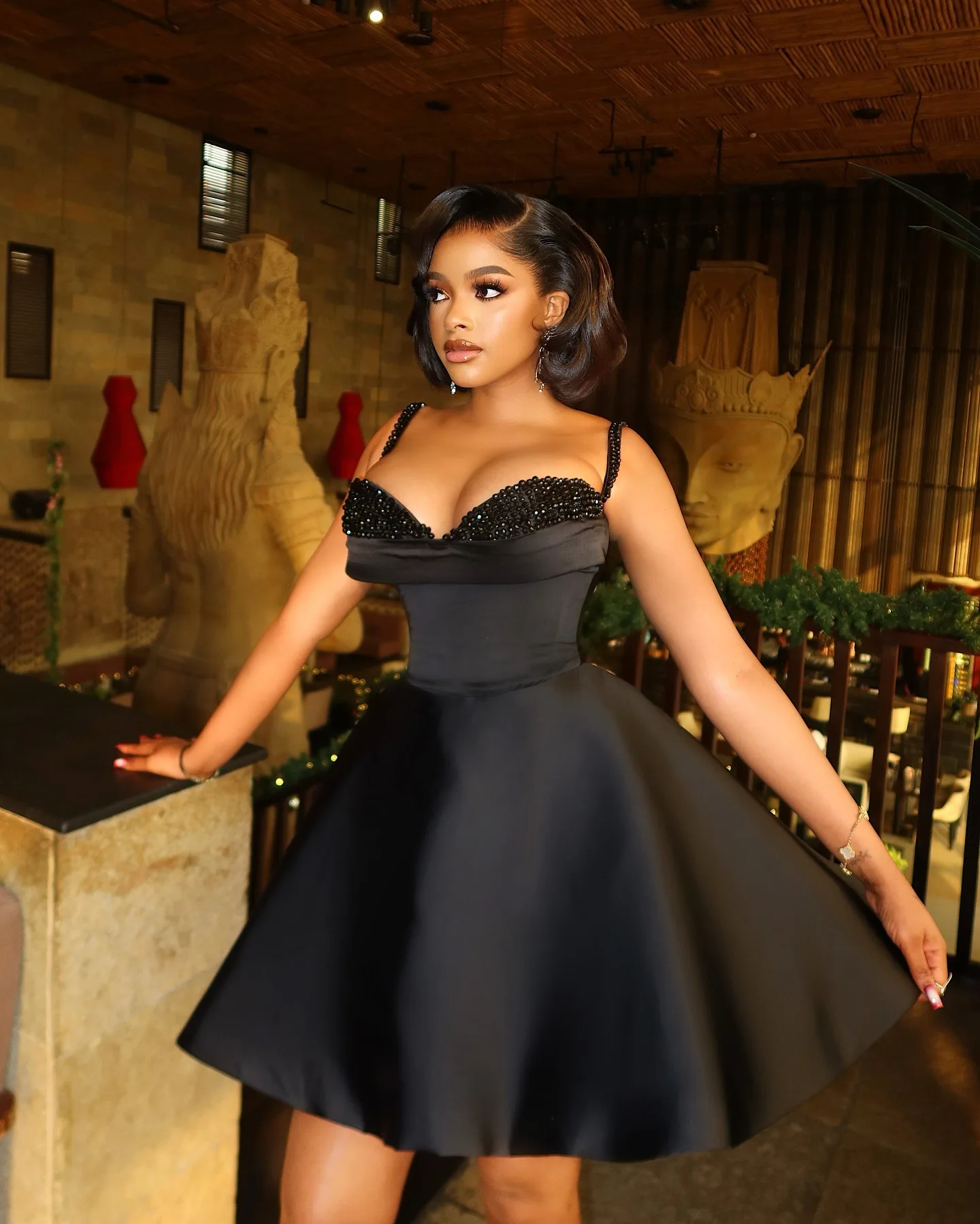 CM.YAYA Women Sequined Splicing Spaghetti Strap Lace Up Back High Waist Big Swing Dress 2025 Evening Sexy Party Dresses Vestidos