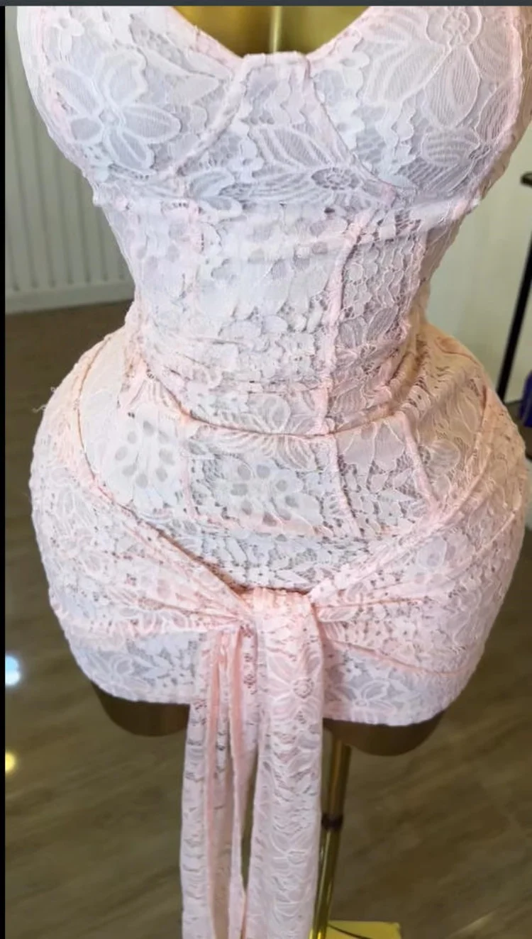 GLCMYAYA Street Women Lace Bowknot Front V-neck Sleeveless Bodycon Midi Mini Dress 2025 Fall Vacation Sexy Even Dresses Vestidos