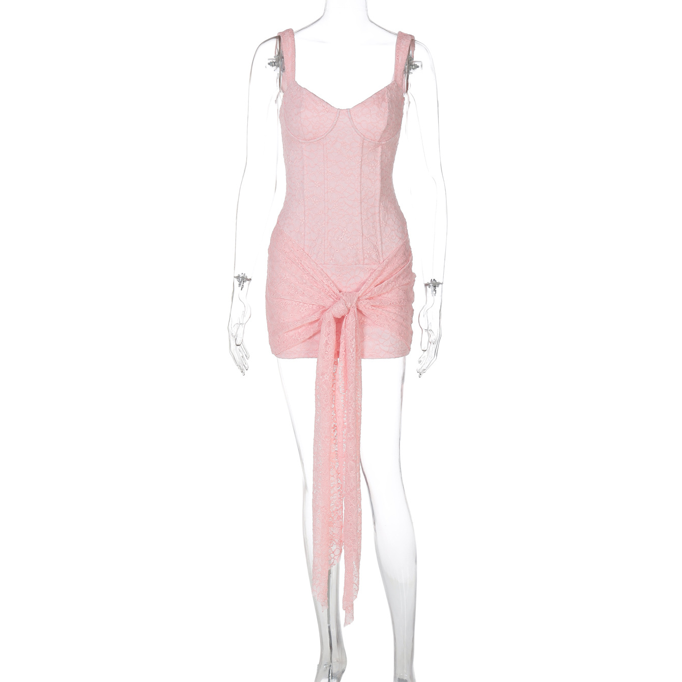 GLCMYAYA Street Women Lace Bowknot Front V-neck Sleeveless Bodycon Midi Mini Dress 2025 Fall Vacation Sexy Even Dresses Vestidos