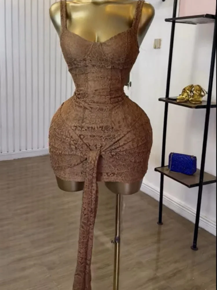 GLCMYAYA Street Women Lace Bowknot Front V-neck Sleeveless Bodycon Midi Mini Dress 2025 Fall Vacation Sexy Even Dresses Vestidos