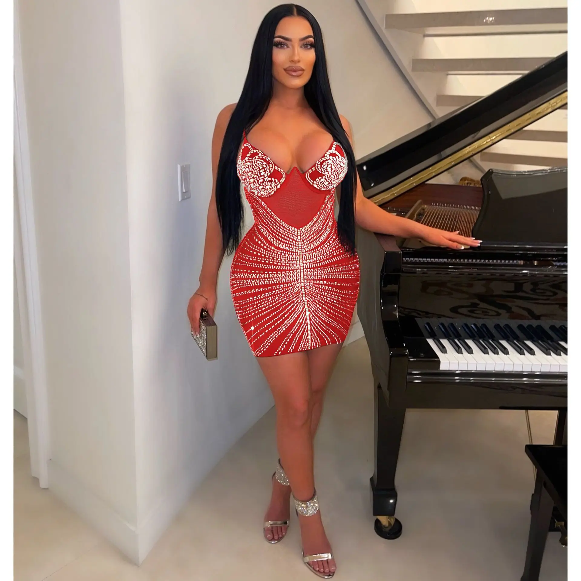 CM.YAYA Women Rhinestones Hot Drilling Mesh See Though Patchwork Midi Mini Dress Crystal Party Dresses Night Out Robes Vestidos CM.YAYA Women Rhinestones Hot Drilling Mesh See Though Patchwork Midi Mini Dress Crystal Party Dresses Night Out Robes Vestidos