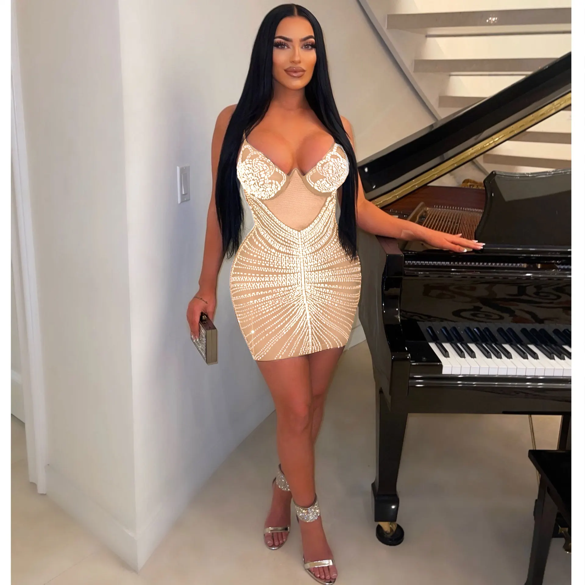 CM.YAYA Women Rhinestones Hot Drilling Mesh See Though Patchwork Midi Mini Dress Crystal Party Dresses Night Out Robes Vestidos CM.YAYA Women Rhinestones Hot Drilling Mesh See Though Patchwork Midi Mini Dress Crystal Party Dresses Night Out Robes Vestidos