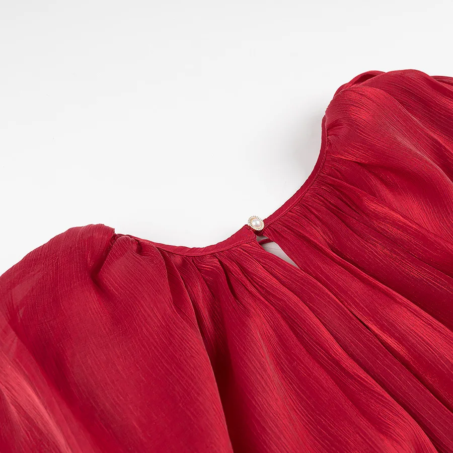 CM.YAYA Women Long Sleeve Pleated Low Waist Blouse Style Mini Dress with Shorts 2025 Birthday Beach Party Dresses Vestidos