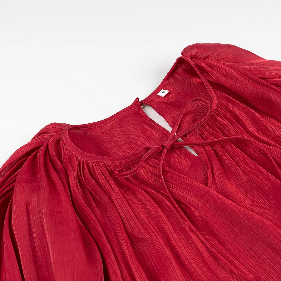 CM.YAYA Women Long Sleeve Pleated Low Waist Blouse Style Mini Dress with Shorts 2025 Birthday Beach Party Dresses Vestidos