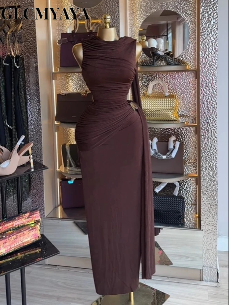 CM.YAYA Women Sleeveless Streamer Ruched Stacked Bodycon Midi Long Maxi Dress 2026 Elegant Evening Birthday Party Dresses CM.YAYA Women Sleeveless Streamer Ruched Stacked Bodycon Midi Long Maxi Dress 2026 Elegant Evening Birthday Party Dresses