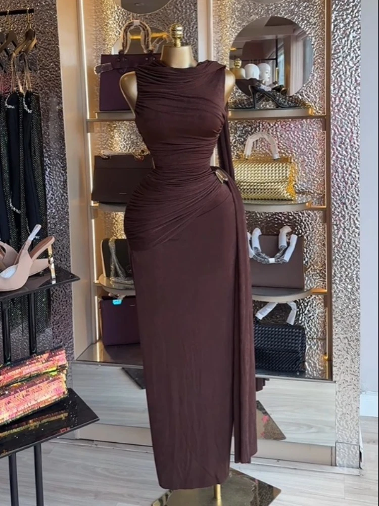 CM.YAYA Women Sleeveless Streamer Ruched Stacked Bodycon Midi Long Maxi Dress 2026 Elegant Evening Birthday Party Dresses