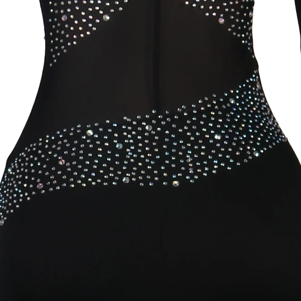 CM.YAYA Women Diamonds Hot Rhinestones Bodycon Midi Maxi Mermaid Dress Elegant Sexy Party Club One Long Sleeve Long Dresses