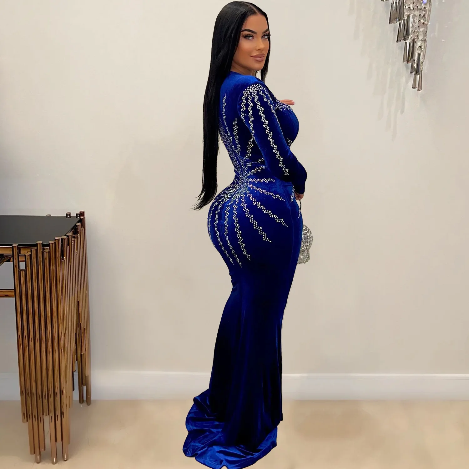 CM.YAYA Women Diamonds Hot Rhinestones Velvet Long Sleeve Mermaid Birthday Bodycon Midi Maxi Dress 2024 Sexy Party Long Dresses CM.YAYA Women Diamonds Hot Rhinestones Velvet Long Sleeve Mermaid Birthday Bodycon Midi Maxi Dress 2024 Sexy Party Long Dresses