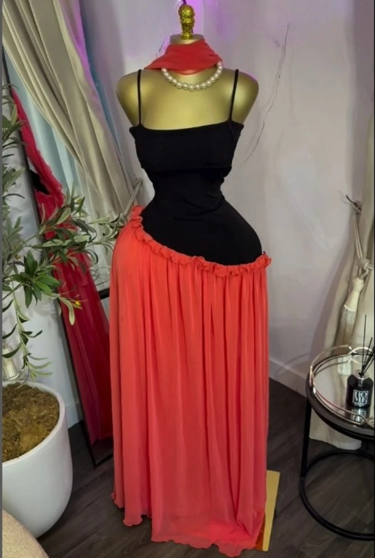 CM.YAYA Women Spaghetti Strap Skew Waist Patchwork A-line Maxi Dress with Scarf 2026 Street Beach Birthday Holiday Long Dresses CM.YAYA Women Spaghetti Strap Skew Waist Patchwork A-line Maxi Dress with Scarf 2026 Street Beach Birthday Holiday Long Dresses