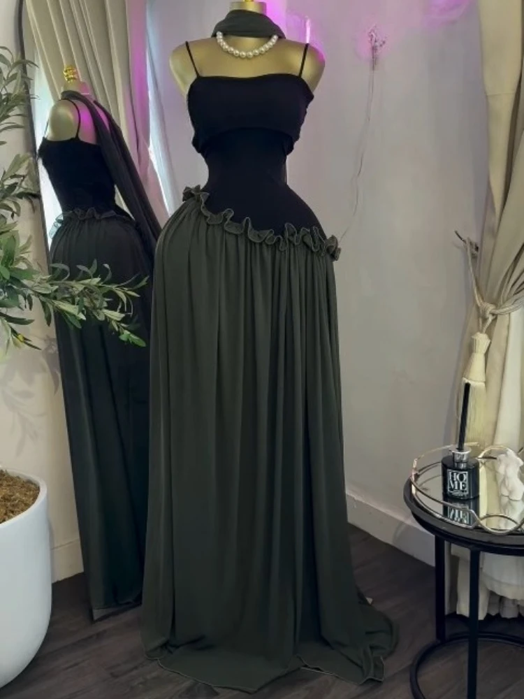 CM.YAYA Women Spaghetti Strap Skew Waist Patchwork A-line Maxi Dress with Scarf 2026 Street Beach Birthday Holiday Long Dresses CM.YAYA Women Spaghetti Strap Skew Waist Patchwork A-line Maxi Dress with Scarf 2026 Street Beach Birthday Holiday Long Dresses