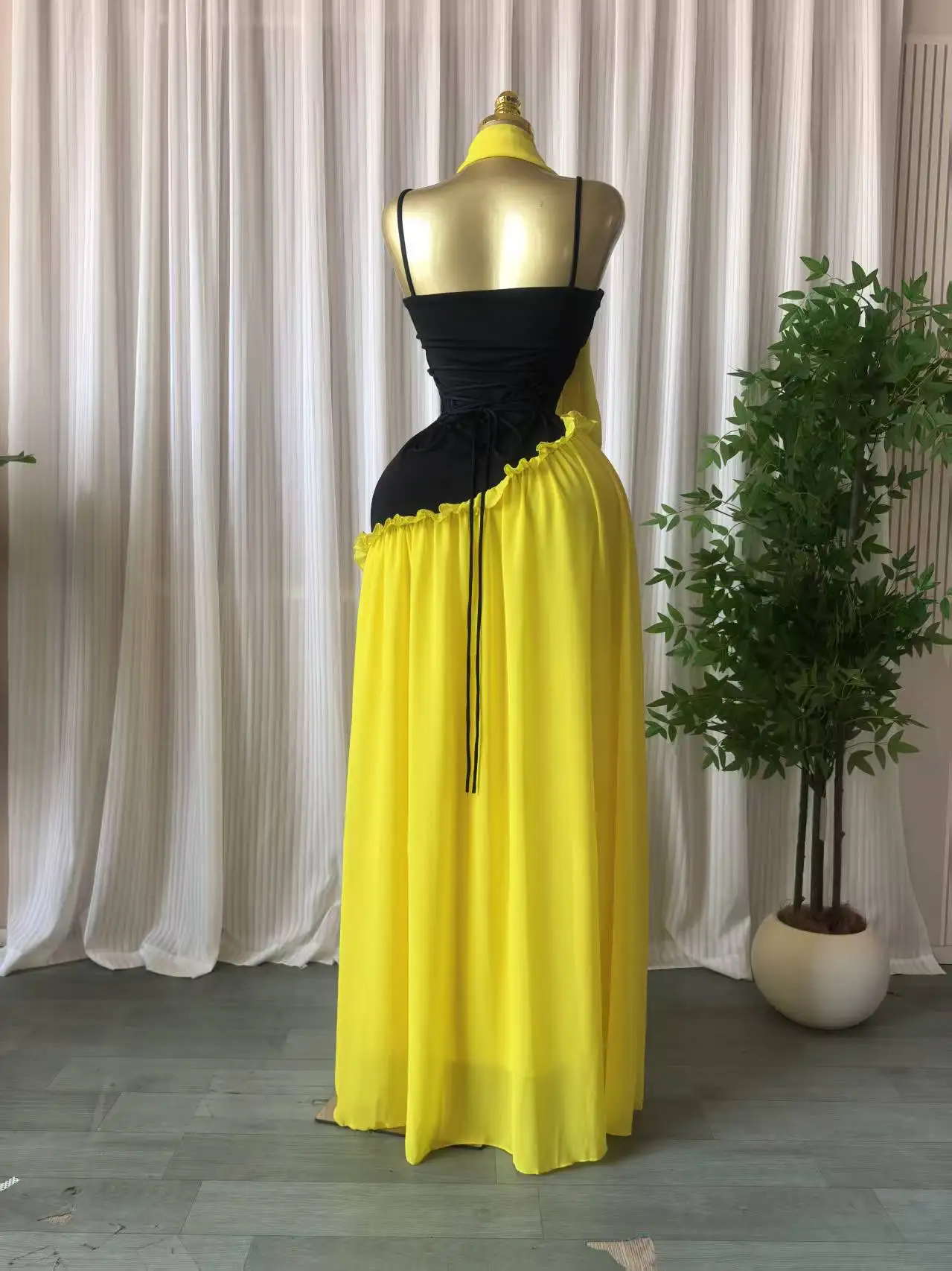 CM.YAYA Women Spaghetti Strap Skew Waist Patchwork A-line Maxi Dress with Scarf 2026 Street Beach Birthday Holiday Long Dresses CM.YAYA Women Spaghetti Strap Skew Waist Patchwork A-line Maxi Dress with Scarf 2026 Street Beach Birthday Holiday Long Dresses