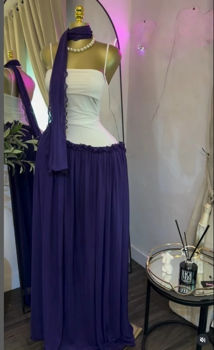 CM.YAYA Women Spaghetti Strap Skew Waist Patchwork A-line Maxi Dress with Scarf 2026 Street Beach Birthday Holiday Long Dresses CM.YAYA Women Spaghetti Strap Skew Waist Patchwork A-line Maxi Dress with Scarf 2026 Street Beach Birthday Holiday Long Dresses