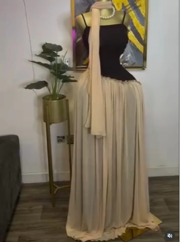 CM.YAYA Women Spaghetti Strap Skew Waist Patchwork A-line Maxi Dress with Scarf 2026 Street Beach Birthday Holiday Long Dresses CM.YAYA Women Spaghetti Strap Skew Waist Patchwork A-line Maxi Dress with Scarf 2026 Street Beach Birthday Holiday Long Dresses