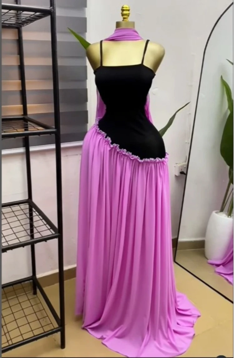 CM.YAYA Women Spaghetti Strap Skew Waist Patchwork A-line Maxi Dress with Scarf 2026 Street Beach Birthday Holiday Long Dresses CM.YAYA Women Spaghetti Strap Skew Waist Patchwork A-line Maxi Dress with Scarf 2026 Street Beach Birthday Holiday Long Dresses