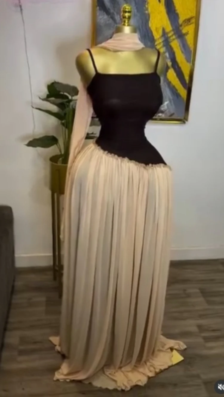 CM.YAYA Women Spaghetti Strap Skew Waist Patchwork A-line Maxi Dress with Scarf 2026 Street Beach Birthday Holiday Long Dresses CM.YAYA Women Spaghetti Strap Skew Waist Patchwork A-line Maxi Dress with Scarf 2026 Street Beach Birthday Holiday Long Dresses