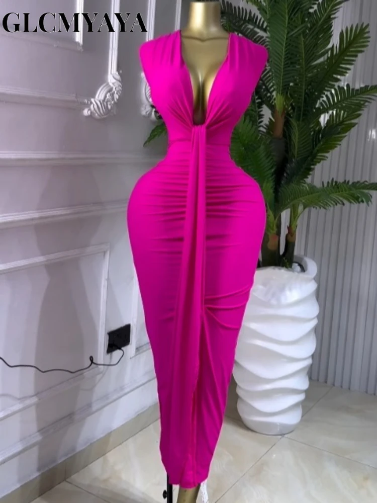 GLCMYAYA Women Sleeveless Bowknot Deep V-neck Bodycon Midi Maxi Dress 2026 Birthday Holiday Party Trendy Long Dresses Vestidos GLCMYAYA Women Sleeveless Bowknot Deep V-neck Bodycon Midi Maxi Dress 2026 Birthday Holiday Party Trendy Long Dresses Vestidos