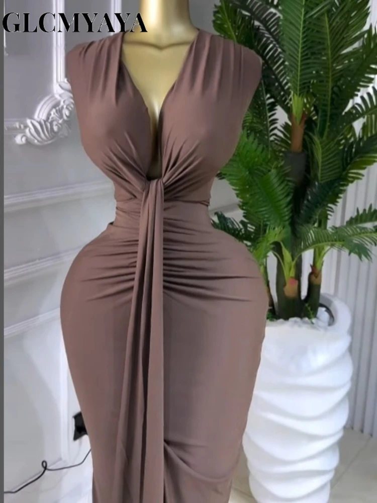 GLCMYAYA Women Sleeveless Bowknot Deep V-neck Bodycon Midi Maxi Dress 2026 Birthday Holiday Party Trendy Long Dresses Vestidos GLCMYAYA Women Sleeveless Bowknot Deep V-neck Bodycon Midi Maxi Dress 2026 Birthday Holiday Party Trendy Long Dresses Vestidos