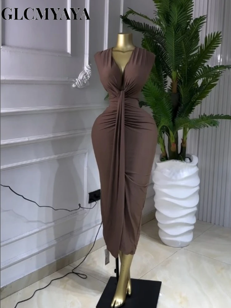 GLCMYAYA Women Sleeveless Bowknot Deep V-neck Bodycon Midi Maxi Dress 2026 Birthday Holiday Party Trendy Long Dresses Vestidos GLCMYAYA Women Sleeveless Bowknot Deep V-neck Bodycon Midi Maxi Dress 2026 Birthday Holiday Party Trendy Long Dresses Vestidos