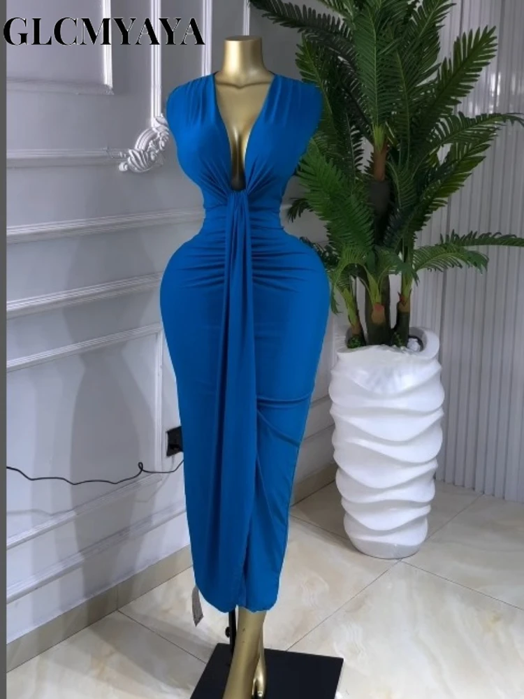 GLCMYAYA Women Sleeveless Bowknot Deep V-neck Bodycon Midi Maxi Dress 2026 Birthday Holiday Party Trendy Long Dresses Vestidos GLCMYAYA Women Sleeveless Bowknot Deep V-neck Bodycon Midi Maxi Dress 2026 Birthday Holiday Party Trendy Long Dresses Vestidos
