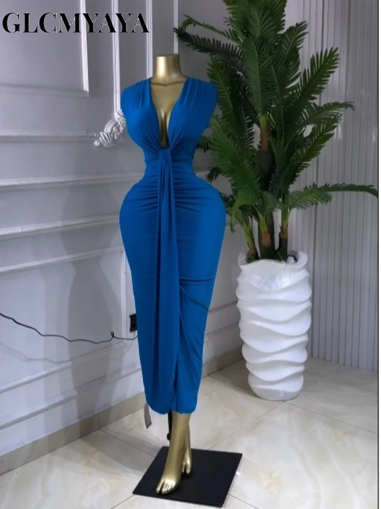 GLCMYAYA Women Sleeveless Bowknot Deep V-neck Bodycon Midi Maxi Dress 2026 Birthday Holiday Party Trendy Long Dresses Vestidos GLCMYAYA Women Sleeveless Bowknot Deep V-neck Bodycon Midi Maxi Dress 2026 Birthday Holiday Party Trendy Long Dresses Vestidos