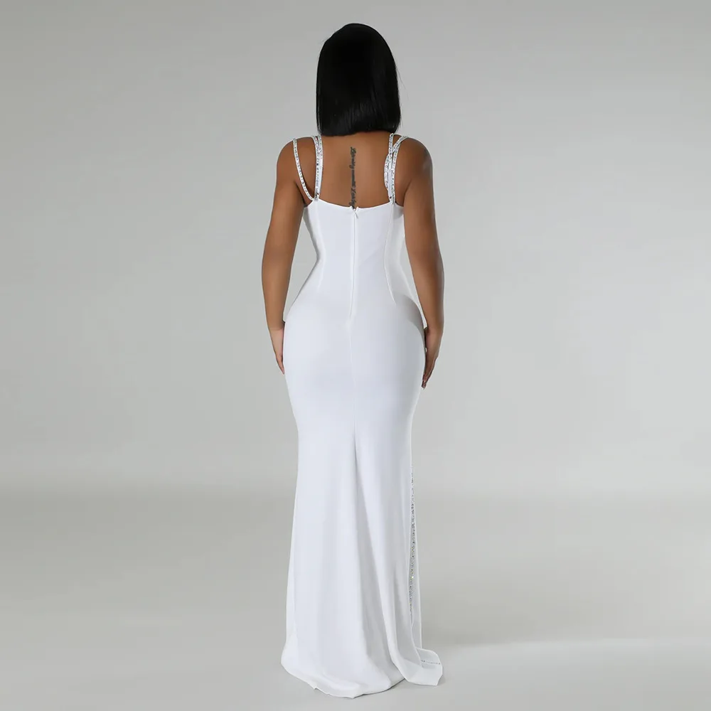 CM.YAYA Women Diamond Strapless Sleeveless Bodycon Long Maxi Dress Summer Streetwear Sexy Vestidos Night Party Evening Dresses