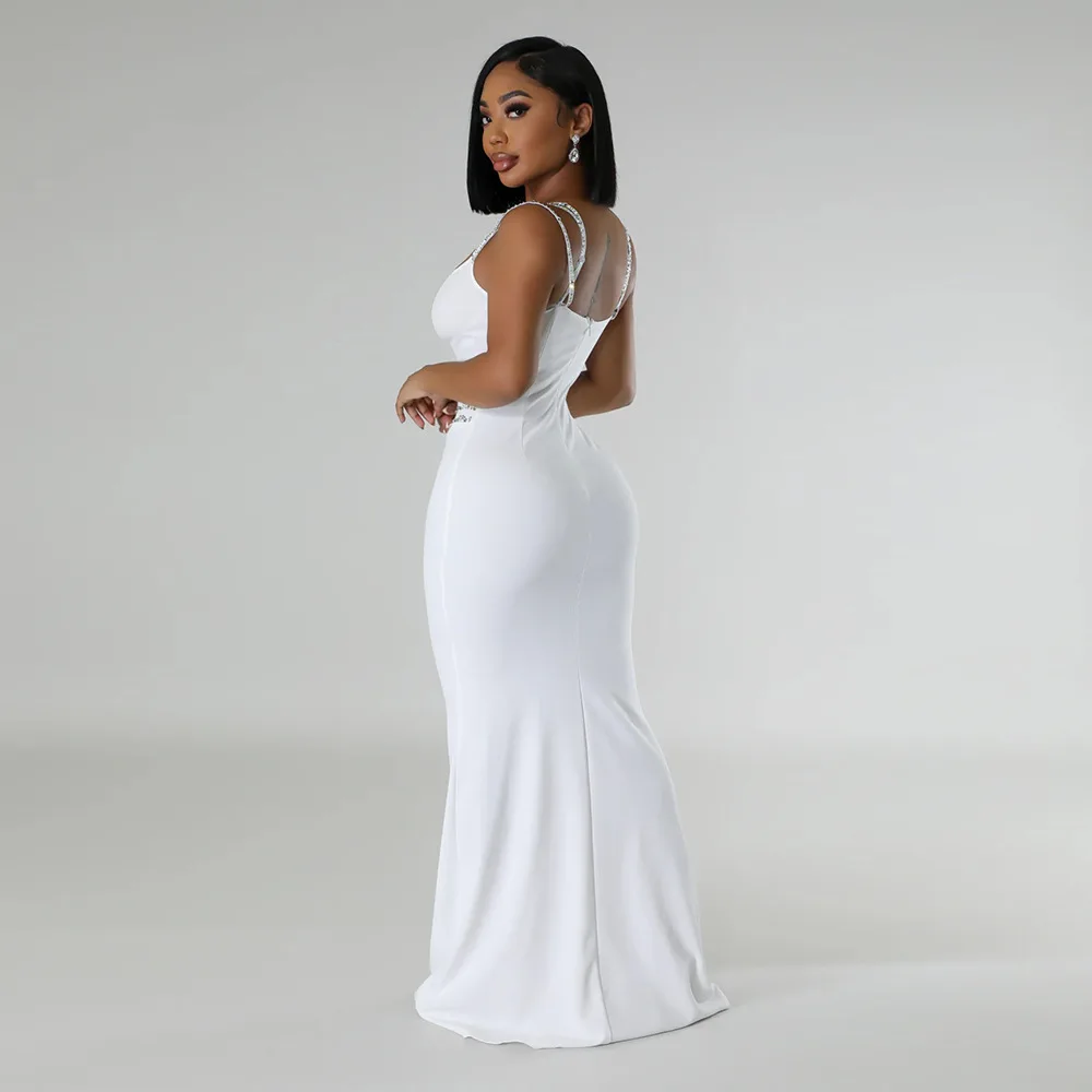 CM.YAYA Women Diamond Strapless Sleeveless Bodycon Long Maxi Dress Summer Streetwear Sexy Vestidos Night Party Evening Dresses