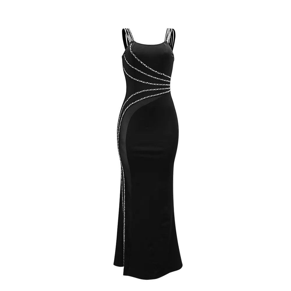 CM.YAYA Women Diamond Strapless Sleeveless Bodycon Long Maxi Dress Summer Streetwear Sexy Vestidos Night Party Evening Dresses