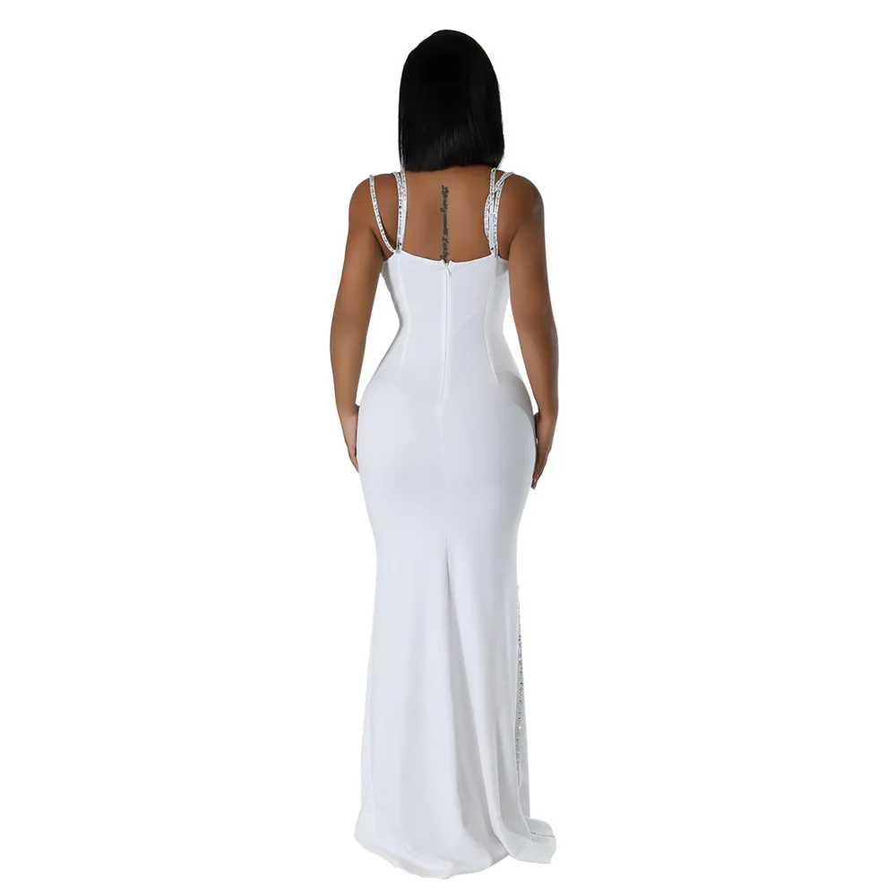 CM.YAYA Women Diamond Strapless Sleeveless Bodycon Long Maxi Dress Summer Streetwear Sexy Vestidos Night Party Evening Dresses