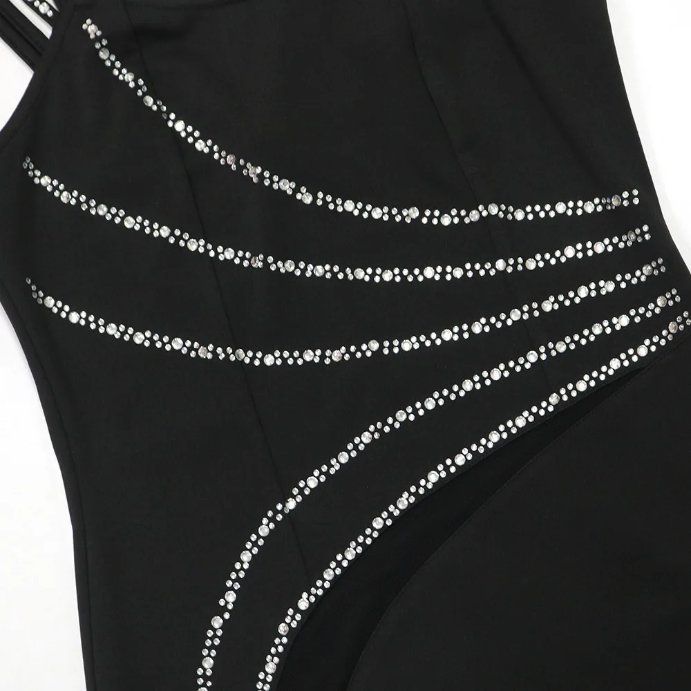 CM.YAYA Women Diamond Strapless Sleeveless Bodycon Long Maxi Dress Summer Streetwear Sexy Vestidos Night Party Evening Dresses