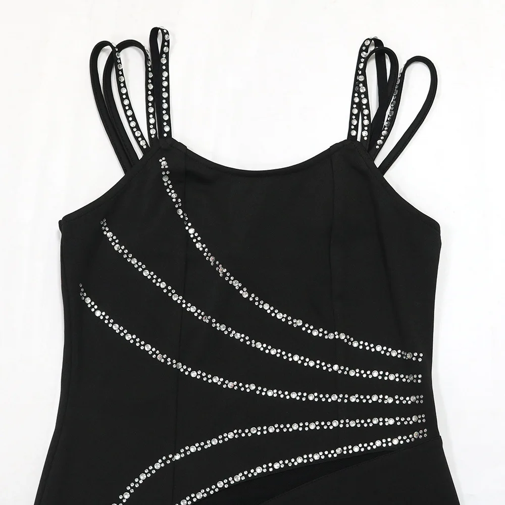 CM.YAYA Women Diamond Strapless Sleeveless Bodycon Long Maxi Dress Summer Streetwear Sexy Vestidos Night Party Evening Dresses