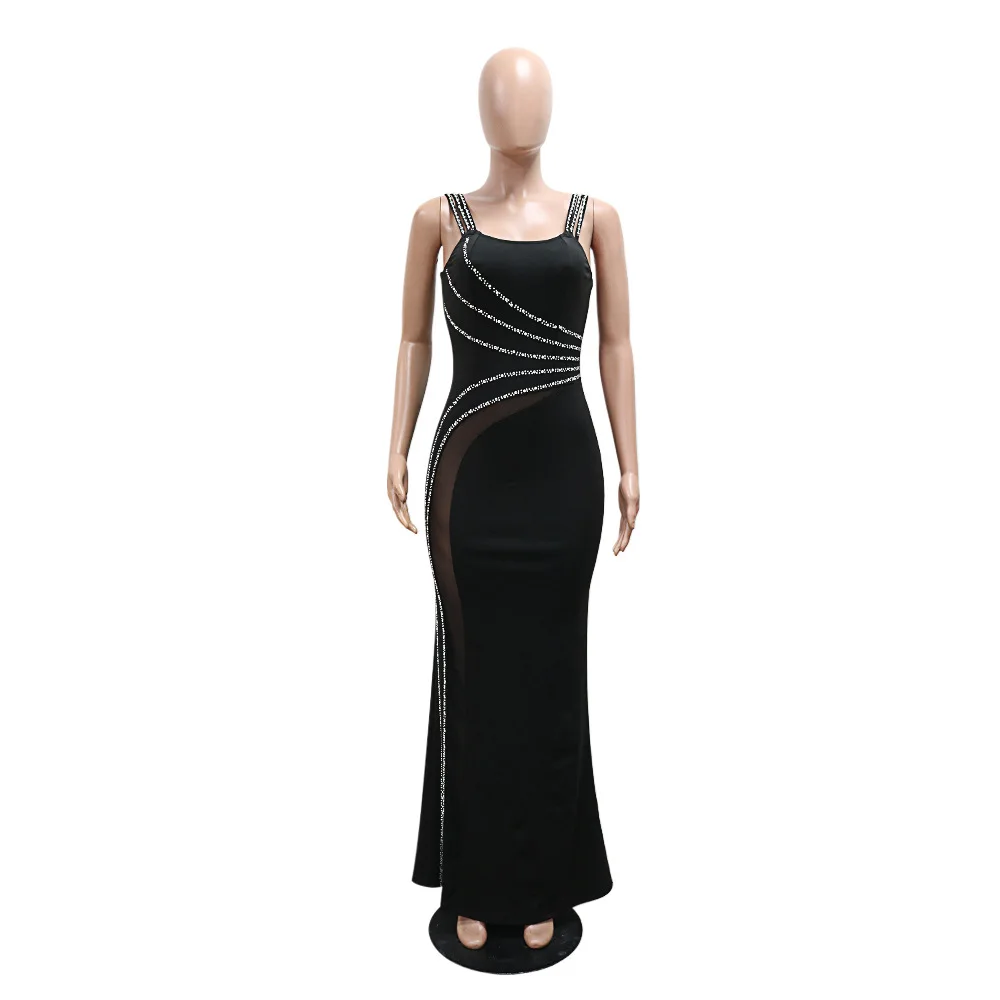 CM.YAYA Women Diamond Strapless Sleeveless Bodycon Long Maxi Dress Summer Streetwear Sexy Vestidos Night Party Evening Dresses