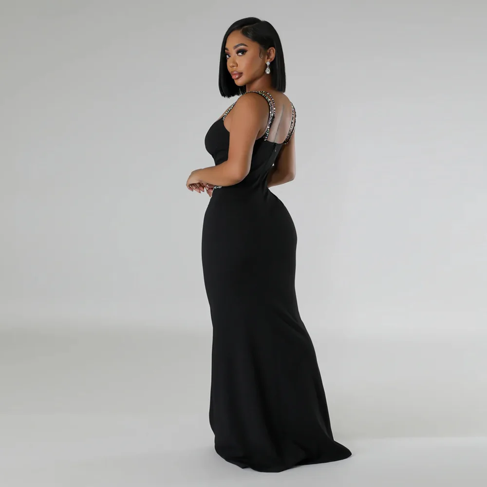 CM.YAYA Women Diamond Strapless Sleeveless Bodycon Long Maxi Dress Summer Streetwear Sexy Vestidos Night Party Evening Dresses