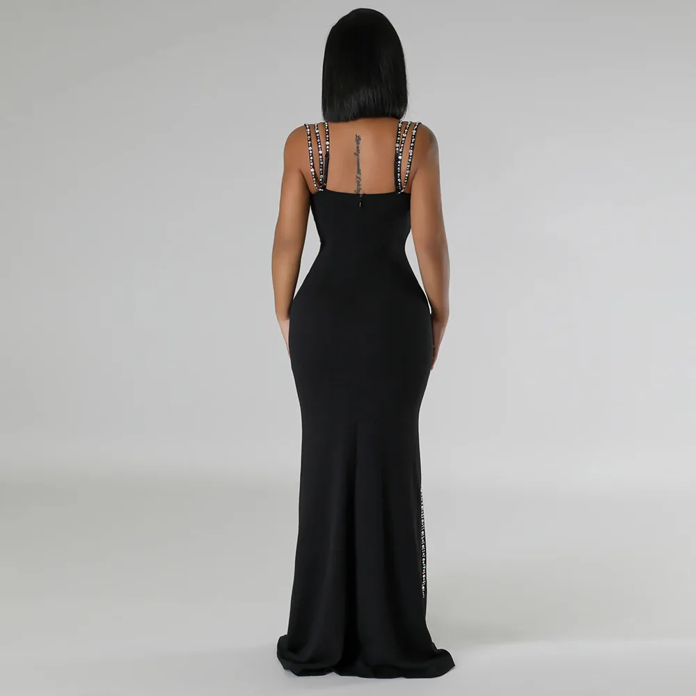 CM.YAYA Women Diamond Strapless Sleeveless Bodycon Long Maxi Dress Summer Streetwear Sexy Vestidos Night Party Evening Dresses