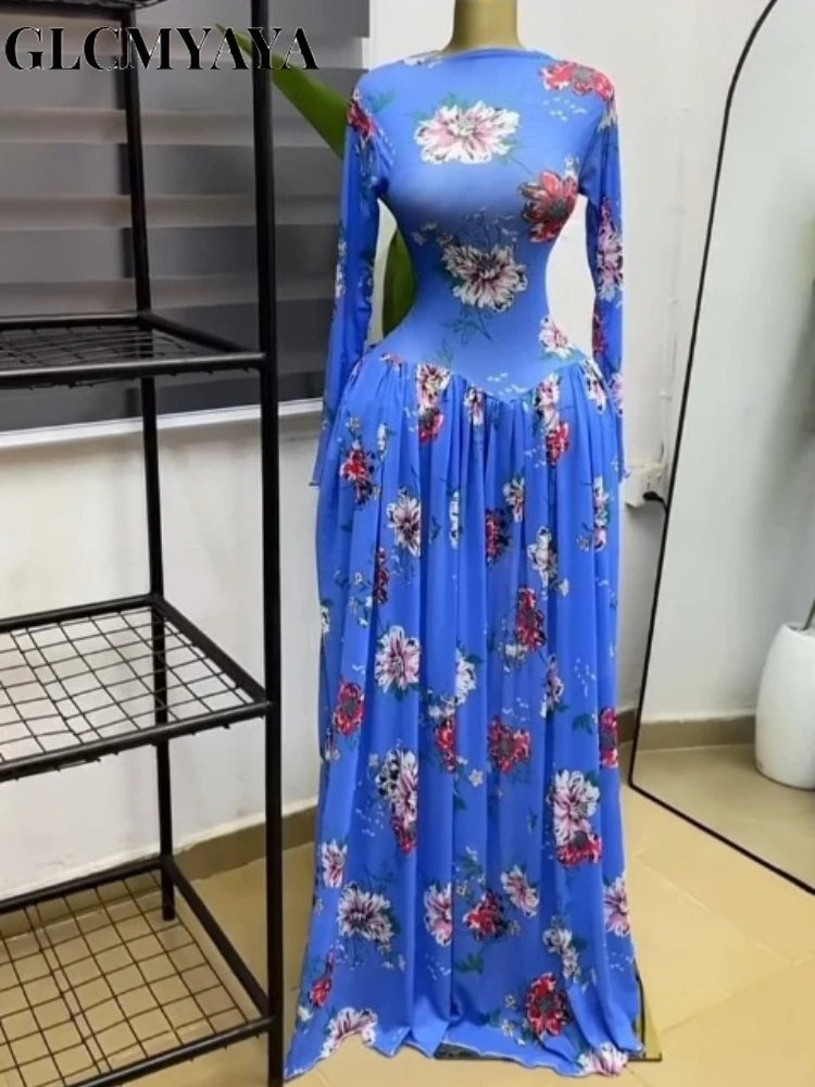 CM.YAYA Women Tie Dye Printed O-neck Big Swing A-line Midi Maxi Dress 2026 Dressy Party Birthday Holiday Long Dresses Vestidos