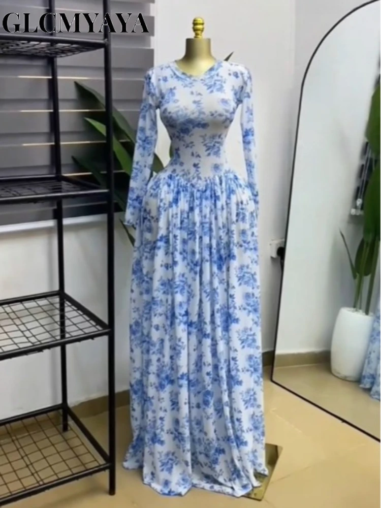 CM.YAYA Women Tie Dye Printed O-neck Big Swing A-line Midi Maxi Dress 2026 Dressy Party Birthday Holiday Long Dresses Vestidos