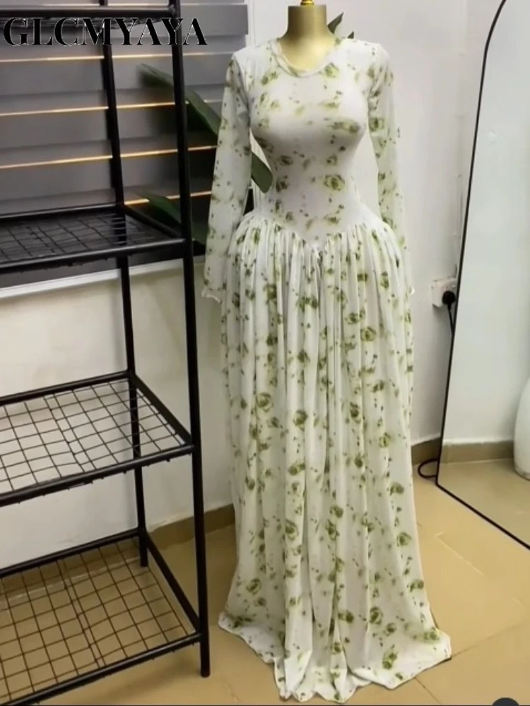 CM.YAYA Women Tie Dye Printed O-neck Big Swing A-line Midi Maxi Dress 2026 Dressy Party Birthday Holiday Long Dresses Vestidos