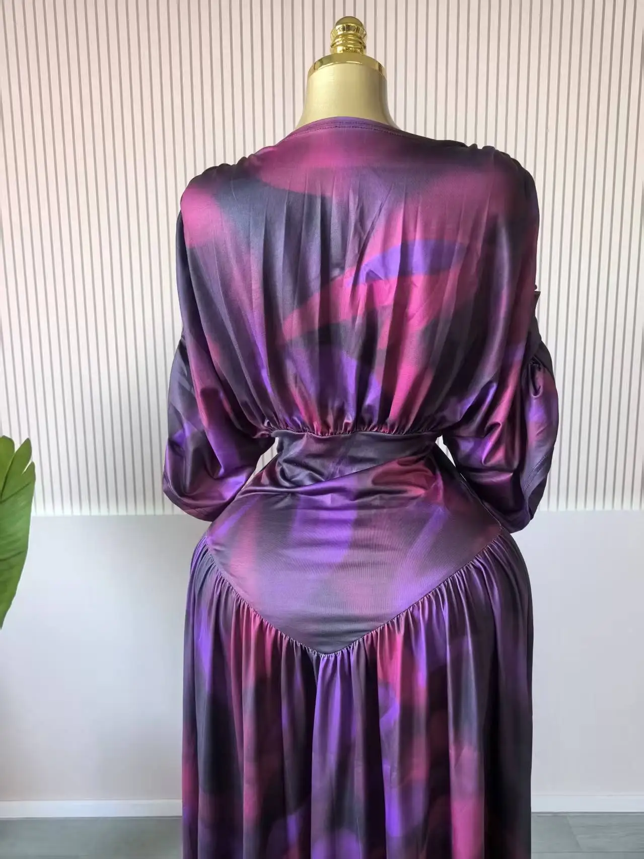 CM.YAYA Women Tie Dye Print V-neck Short Sleeve Long Dress 2025 Fall Birthday Evening Vacation Night Party Vestidos Sexy Dresses