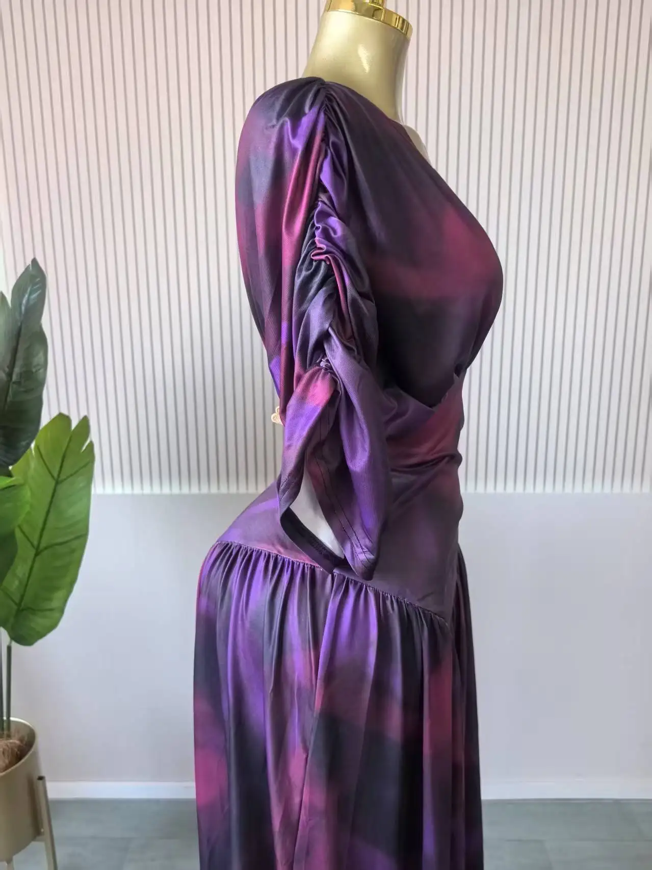 CM.YAYA Women Tie Dye Print V-neck Short Sleeve Long Dress 2025 Fall Birthday Evening Vacation Night Party Vestidos Sexy Dresses