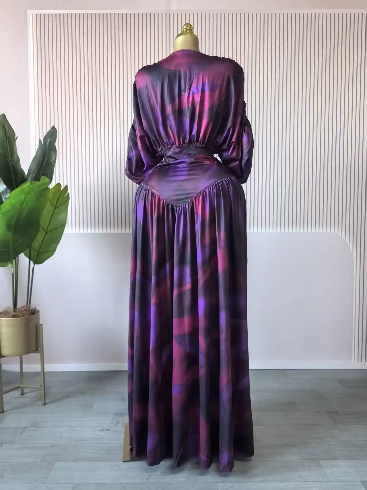 CM.YAYA Women Tie Dye Print V-neck Short Sleeve Long Dress 2025 Fall Birthday Evening Vacation Night Party Vestidos Sexy Dresses