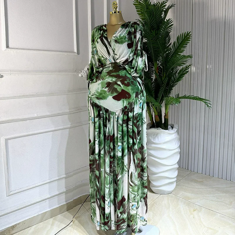 CM.YAYA Women Tie Dye Print V-neck Short Sleeve Long Dress 2025 Fall Birthday Evening Vacation Night Party Vestidos Sexy Dresses