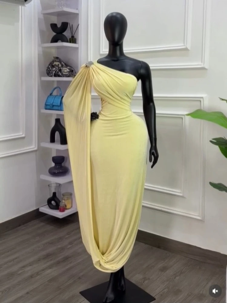 CM.YAYA Women's One Shoulder Wraped Up Maxi Formal Dress 2026 Streetwear INS Education Party Cocktail Night Out Long Dresses