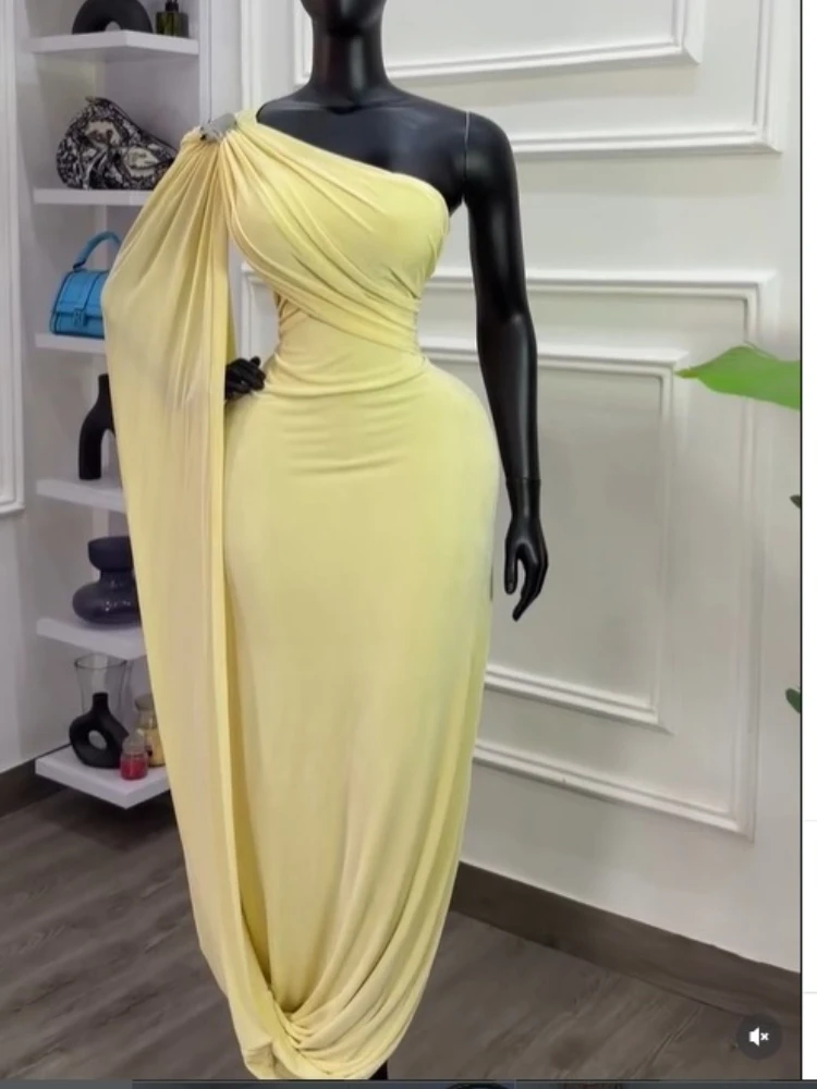 CM.YAYA Women's One Shoulder Wraped Up Maxi Formal Dress 2026 Streetwear INS Education Party Cocktail Night Out Long Dresses