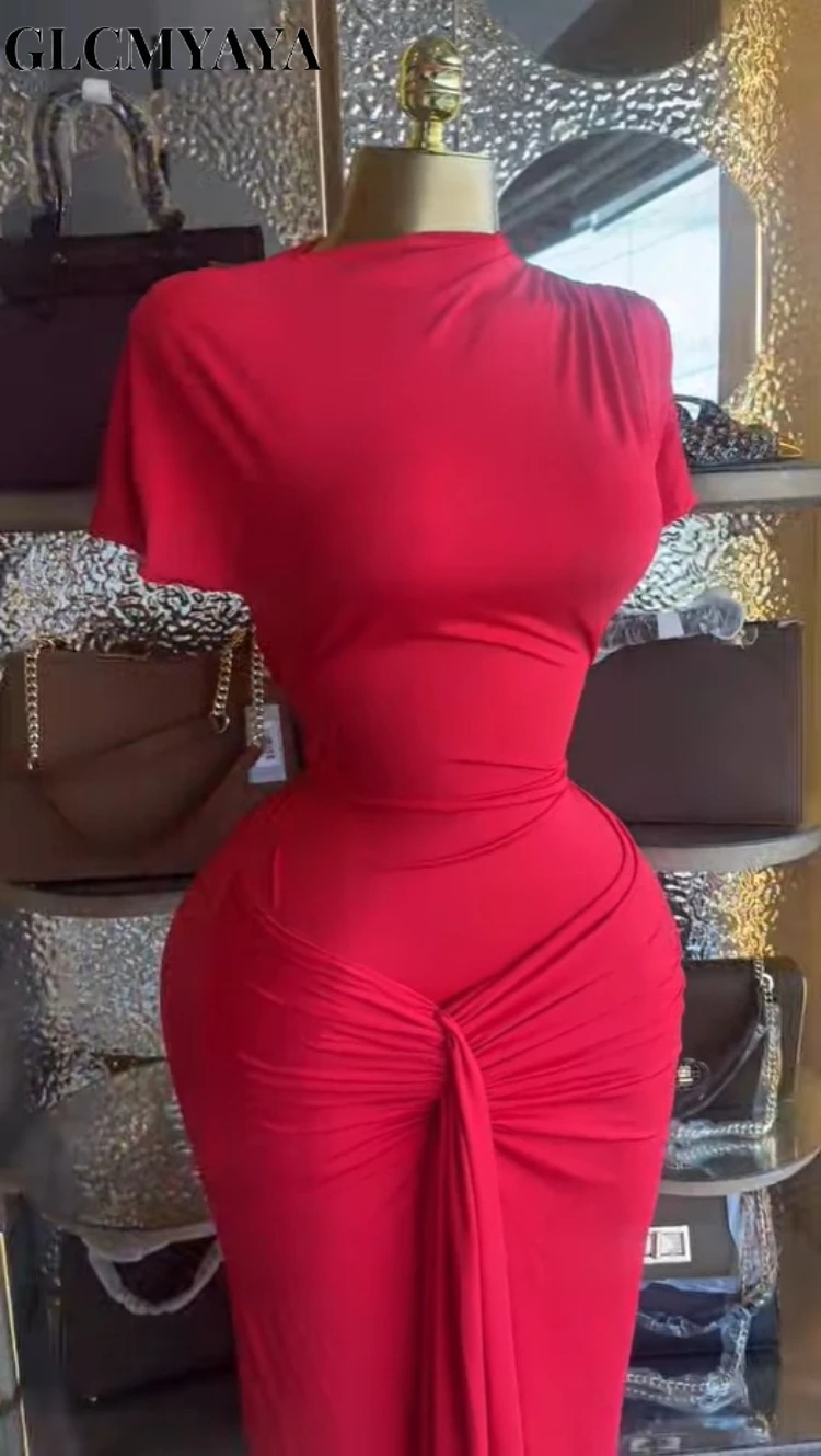 CM.YAYA Women Wraped Waist Lace Up Back Short Sleeve Bodycon Midi Long Maxi Dress 2026 Elegant Evening Birthday Party Dresses