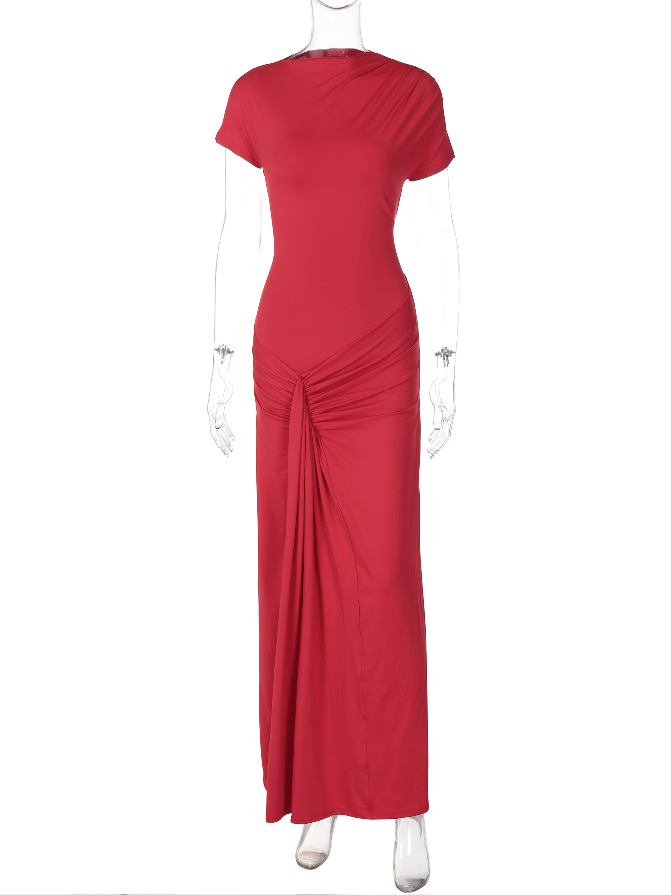 CM.YAYA Women Wraped Waist Lace Up Back Short Sleeve Bodycon Midi Long Maxi Dress 2026 Elegant Evening Birthday Party Dresses