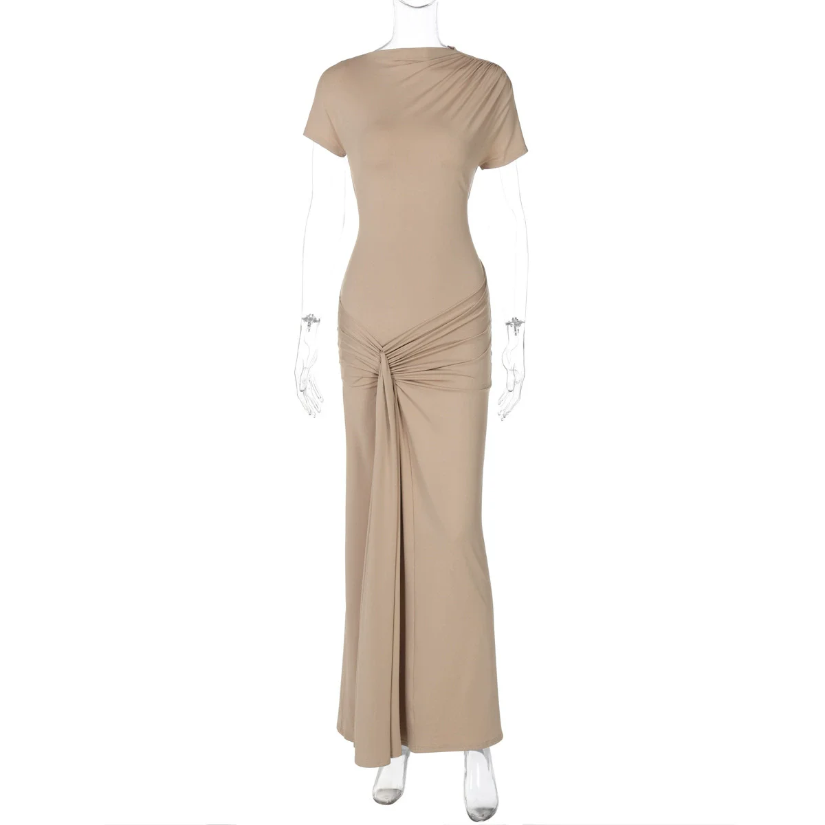 CM.YAYA Women Wraped Waist Lace Up Back Short Sleeve Bodycon Midi Long Maxi Dress 2026 Elegant Evening Birthday Party Dresses