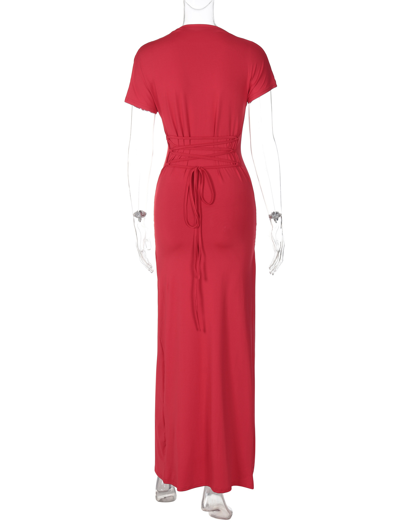 CM.YAYA Women Wraped Waist Lace Up Back Short Sleeve Bodycon Midi Long Maxi Dress 2026 Elegant Evening Birthday Party Dresses