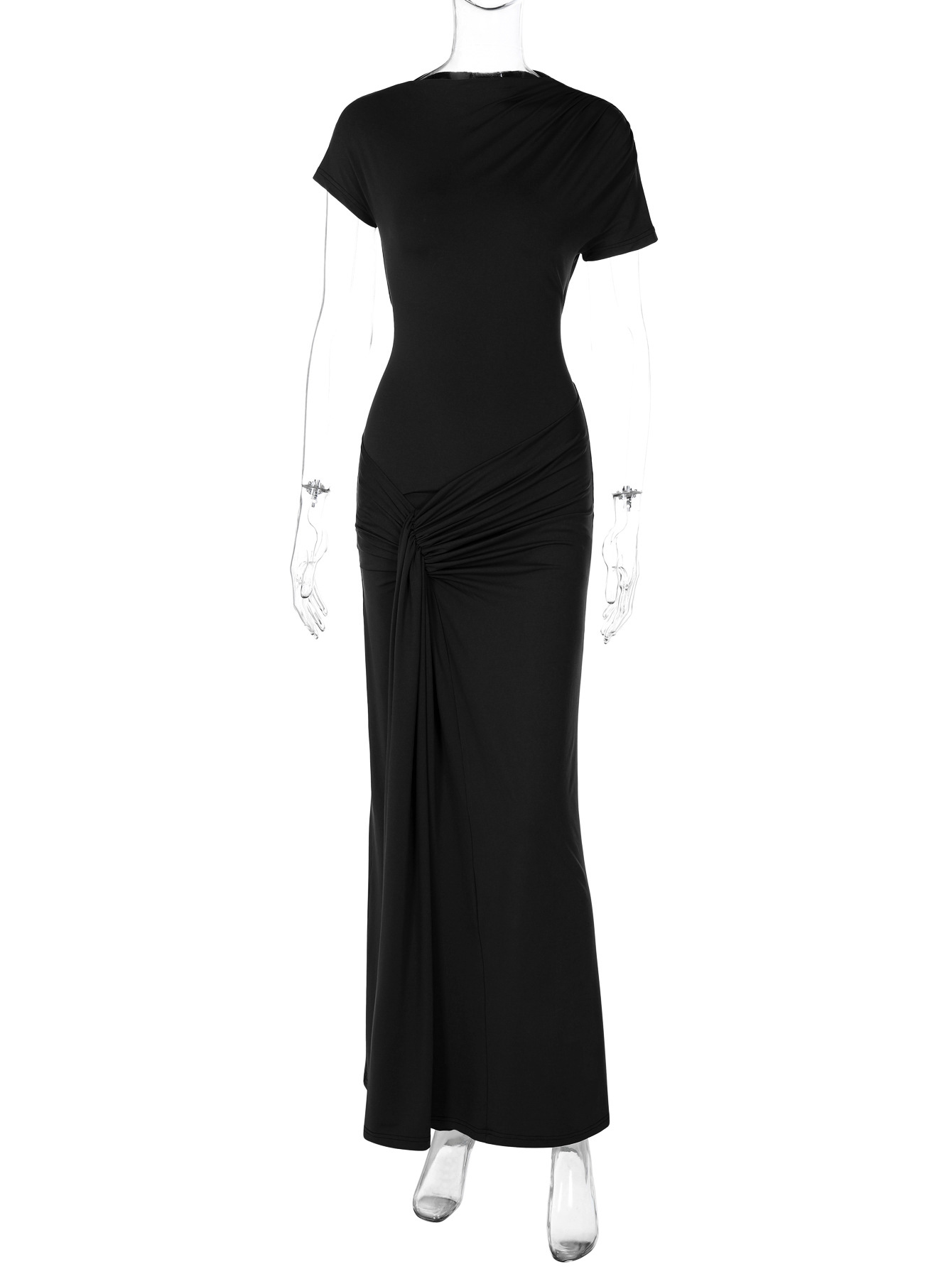 CM.YAYA Women Wraped Waist Lace Up Back Short Sleeve Bodycon Midi Long Maxi Dress 2026 Elegant Evening Birthday Party Dresses