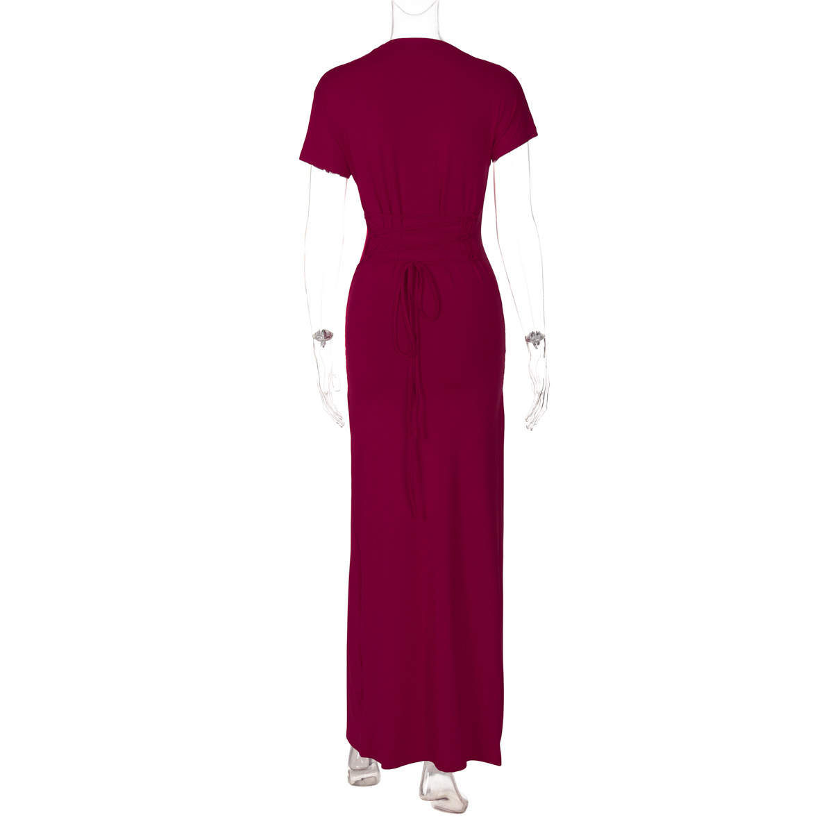 CM.YAYA Women Wraped Waist Lace Up Back Short Sleeve Bodycon Midi Long Maxi Dress 2026 Elegant Evening Birthday Party Dresses