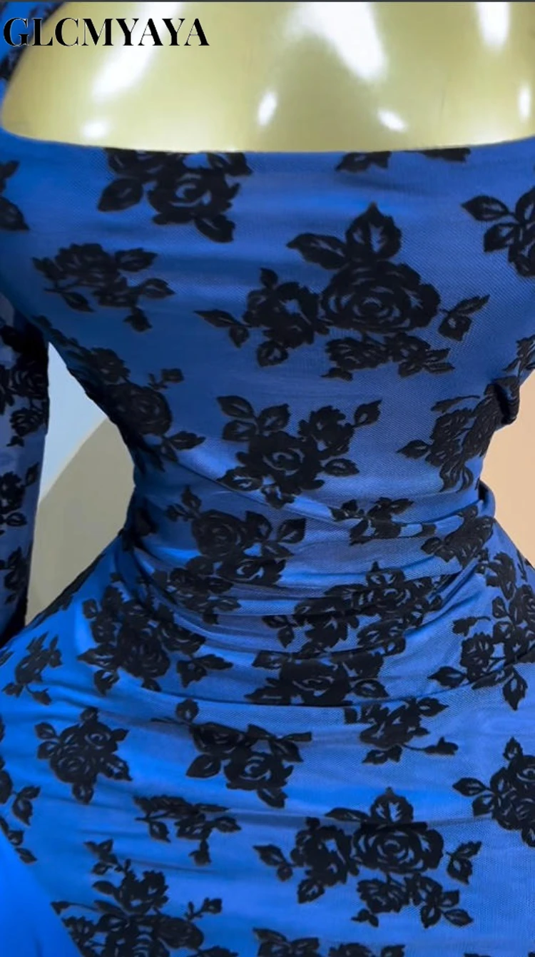 CM.YAYA Women Floral Patchwork Ruched Side Cutout Front Long Sleeve Midi Maxi Long Dress 2025 Party Education Trendy Dresses